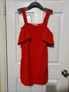 Bright Orange Red Cold-Shoulder Mini Dress